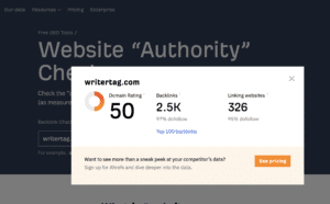 A screenshot of the website authority checker showing ways to increase domain authority quickly.