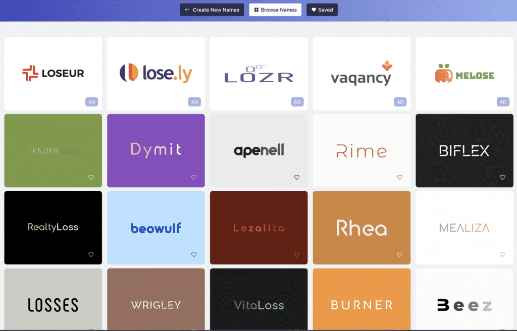 AI Business Name Generator Result AI Business Name Generator Result