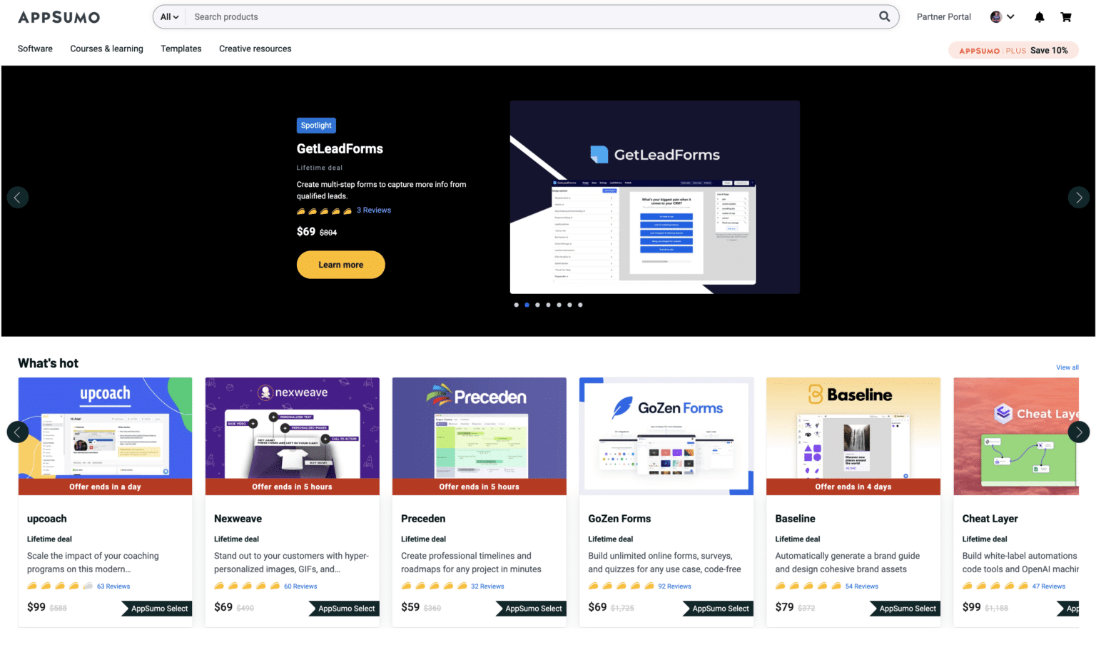 A screenshot of a website showcasing various software with lifetime subscription deals.