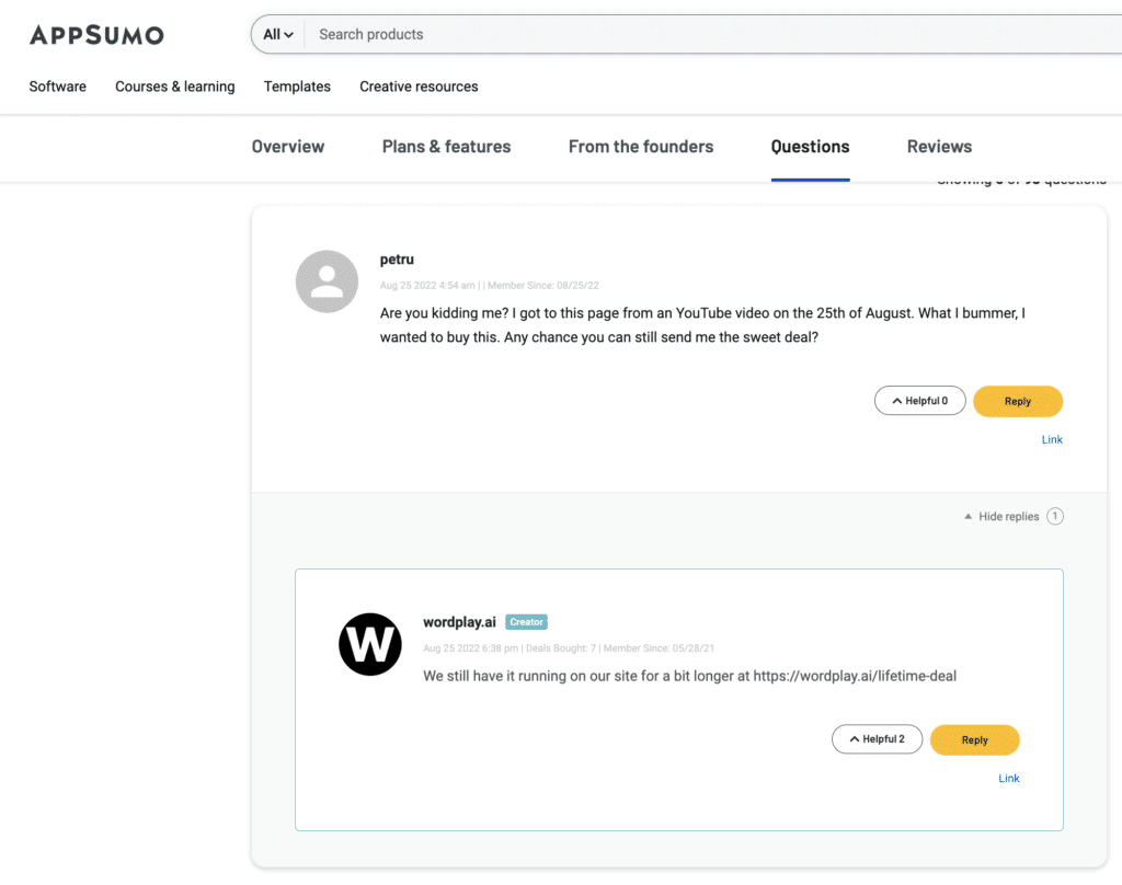 Appsumo Questions sections Appsumo Questions sections