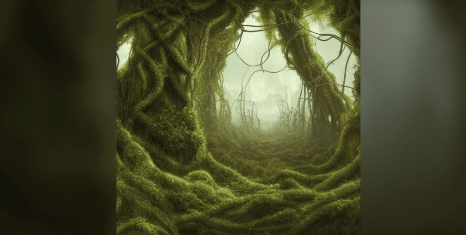 An Image Of A Mossy Forest Generated By Ai.