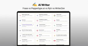 Comparison of AI Writer apps: Frase, Peppertype.ai, Rytr, and WriterZen to determine the best.