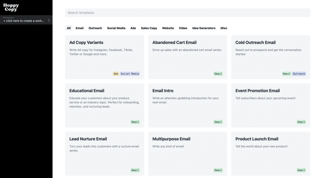 Hoppy Copy Dashboard