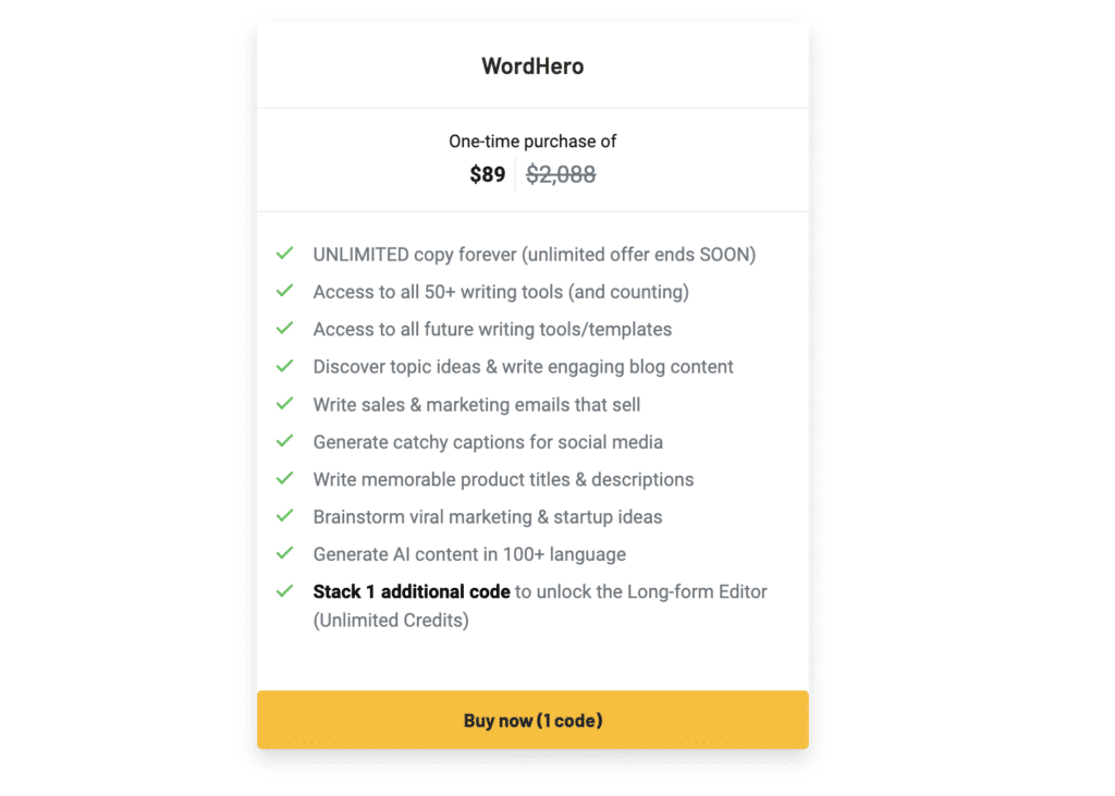 Wordhero lifetime deal price Wordhero lifetime deal price