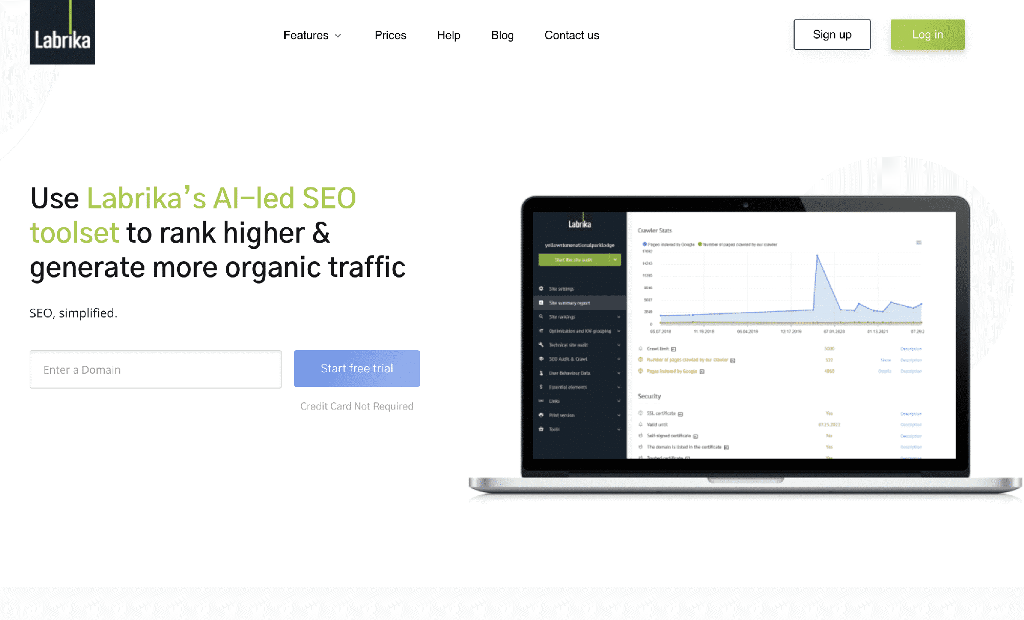 Labrika Review A website featuring a laptop screen showcasing Labrika Review, an AI-based all-in-one SEO tool available on a lifetime deal.