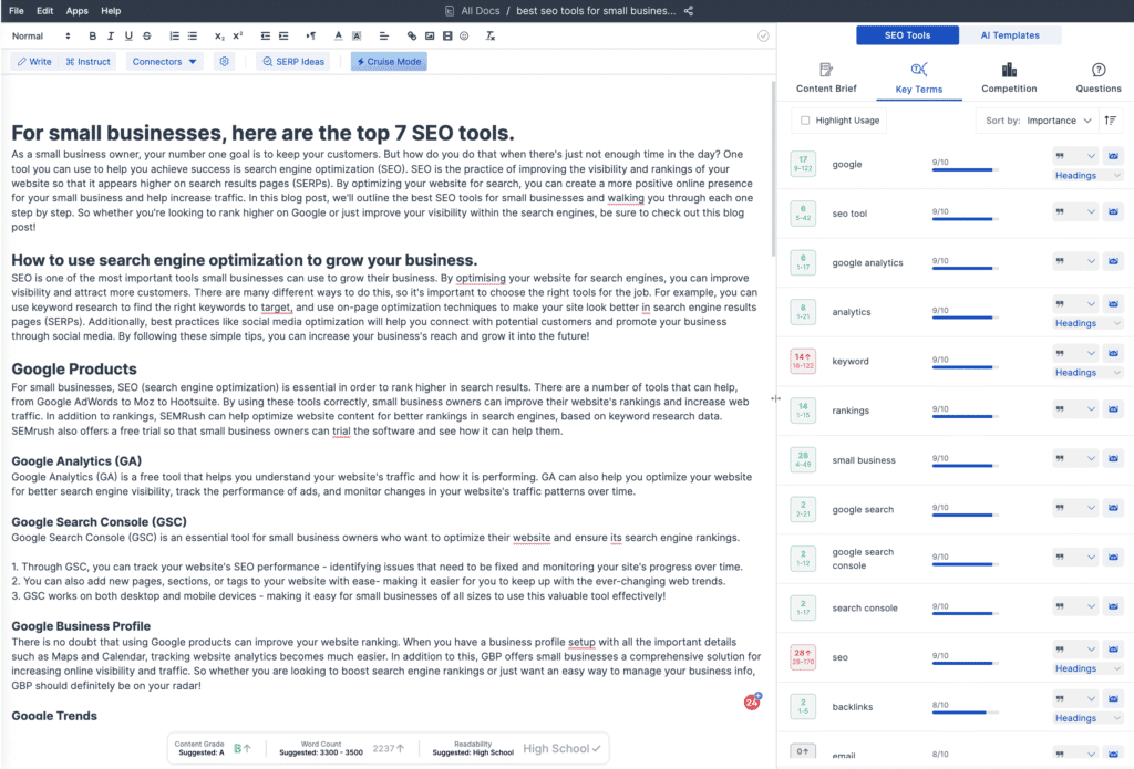 Content Optimize NLP Key terms