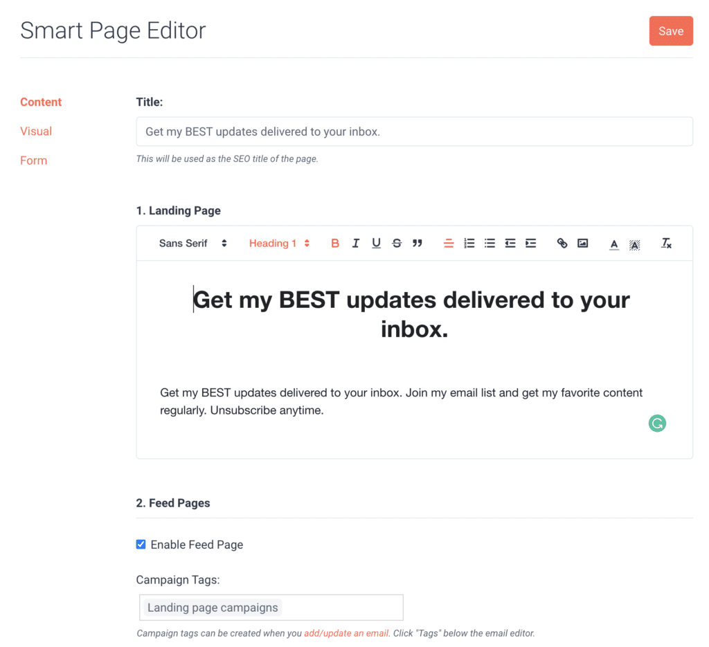 Sendfox Smart Page editor Sendfox Smart Page editor