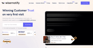 A website screenshot showcasing successful WiserNotify reviews and the impact of social proof notifications.