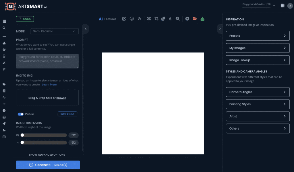 Artsmart AI Palyground Key Features Artsmart AI Palyground Key Features