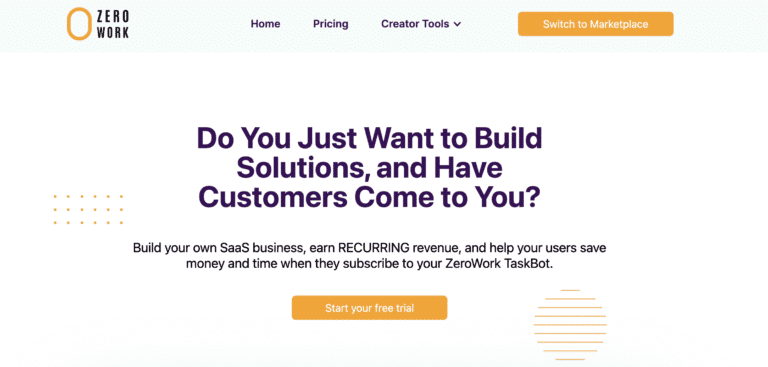 A landing page to build solutions for customers using ZeroWork Creator App.