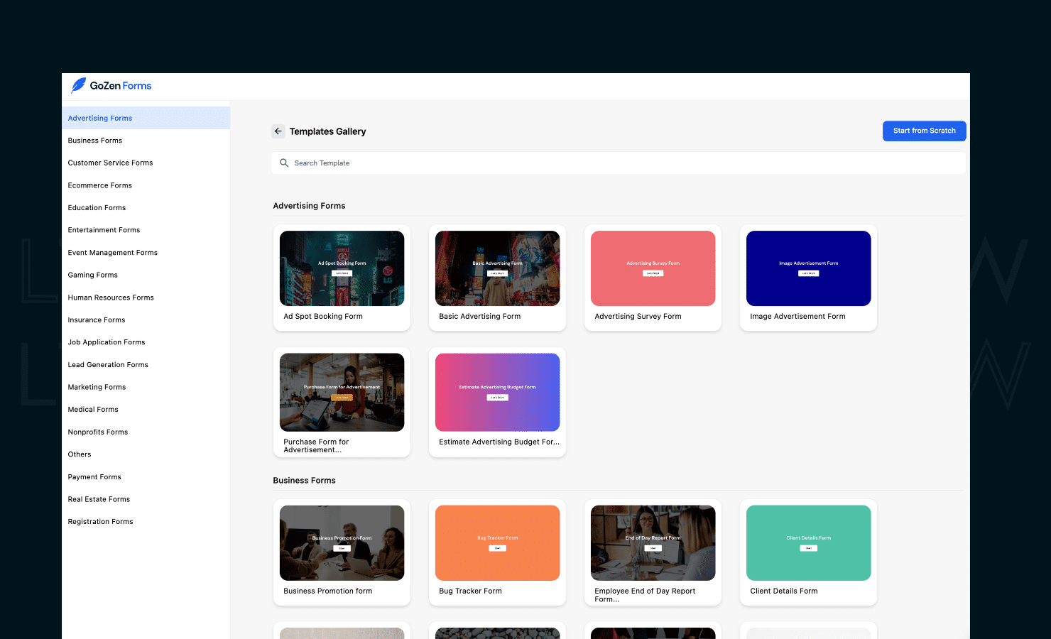 GoZen Forms AI A website featuring diverse images displayed in a screen shot.
