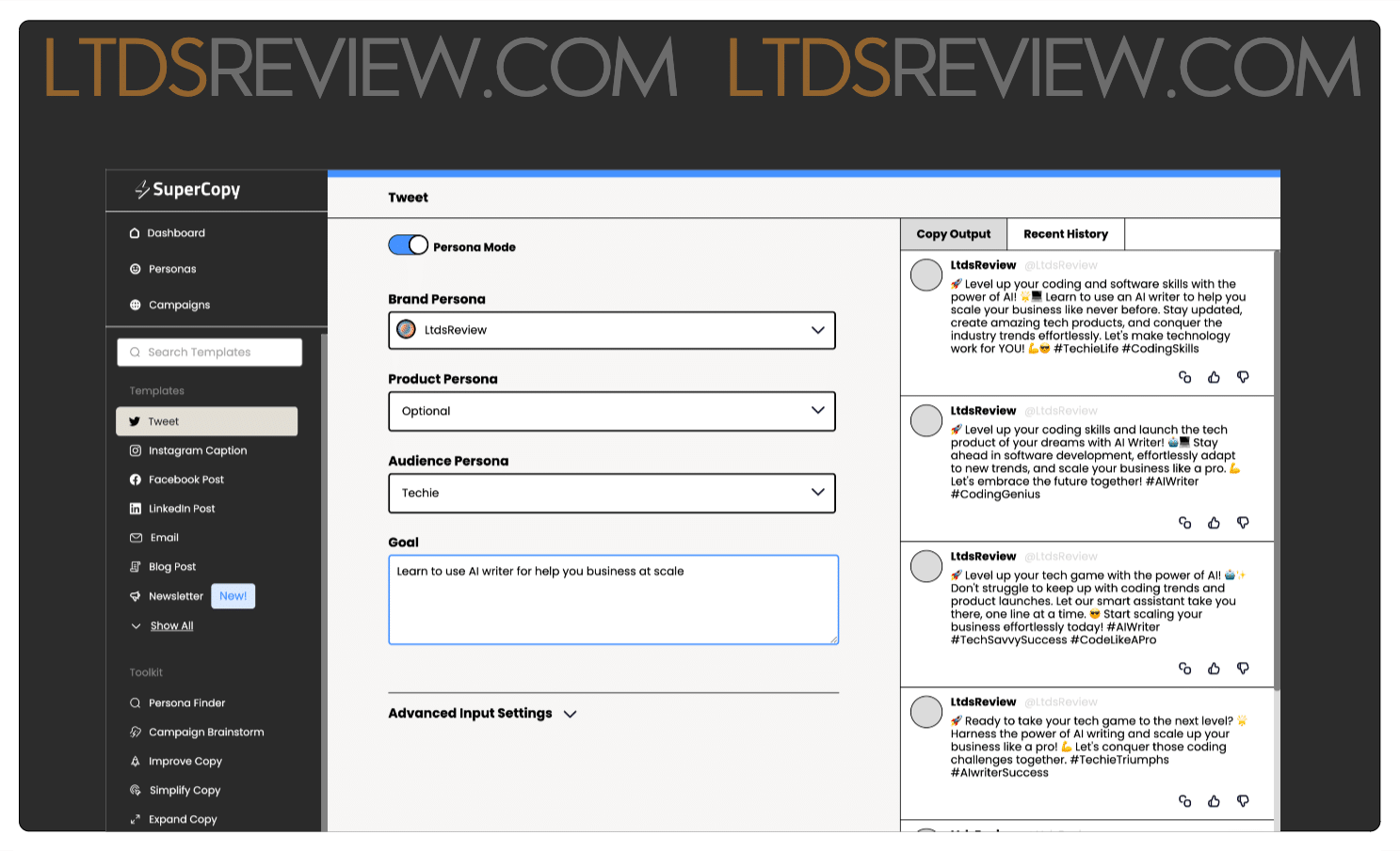 SuperCopy AI Review A screenshot of the SuperCopy AI Review website.