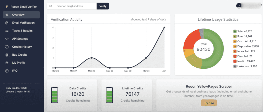 Reoon Email Verifier Dashboard