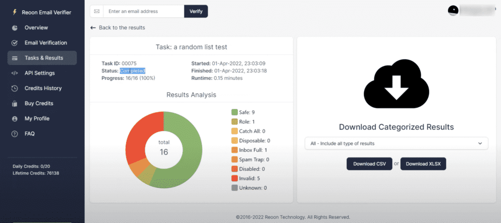 Reoon Email Verifier Result Page