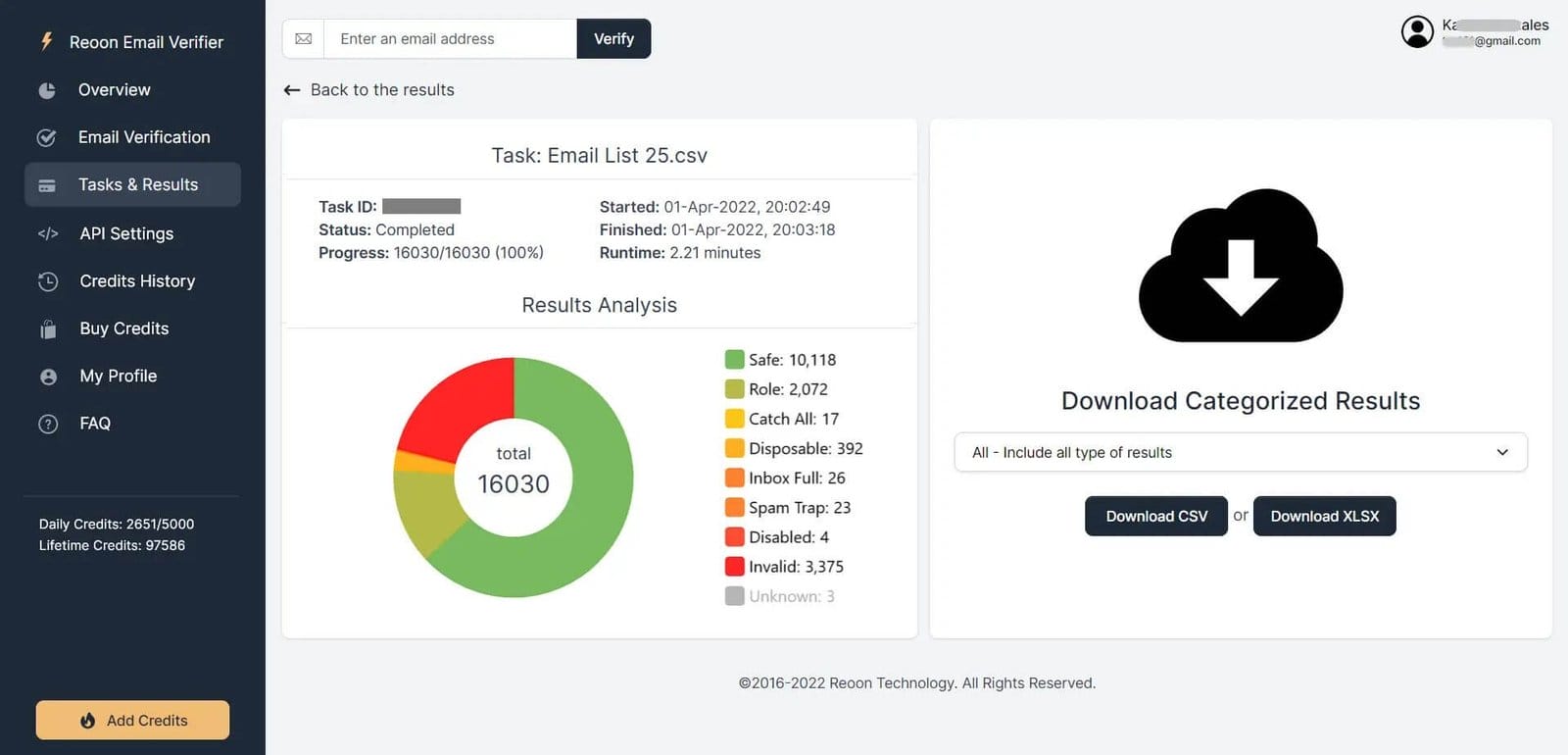 Reoon Email Verifier Bulk Verification Result 3